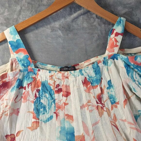 Cocomo Cold Shoulder Floral Top 4th of July Art to Wear Gauzy Boho Summercore - Picture 5 of 8